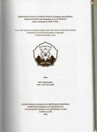 Image of Efektivitas Daun Pandan Wangi (Pandanus Amarylifollus ) Sebagai Penolak (Repellent) Lalat Rumah (Musca Domestica) Tahun 2016