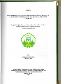 Image of Analisis Kandungan Nitrit (NO2) dan Zat Pewarna Ponceau 4R pada Daging Burger yang di Jual di Kota Banda Aceh Tahun 2017
