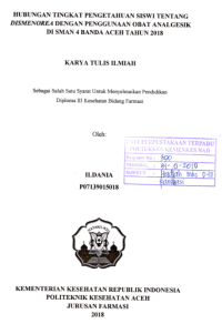 Image of Hubungan Tingkat Pengetahuan Siswi Tentang Dismenorea Dengan Penggunaan Obat Analgesik Di SMAN 4 Banda Aceh Tahun 2018