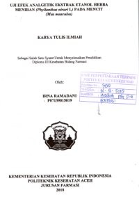 Image of Uji Efek Analgetik Ekstrak Etanol Herba Meniran (Phyllanthus Niruri L) Pada Mencit (Mus Musculus)