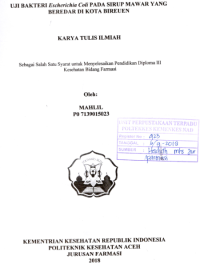 Image of Uji Bakteri Escherichia Coli Pada Sirup Mawar Yang Beredar Di kOta Bireuen