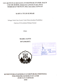 Image of Uji Aktivitas Koagulan Ekstrak Etanol Daun Cocor Bebek (Kalanchoe Pinnata (Lam.) Pers) Terhadap Mencit (Mus Musculus) Jantan