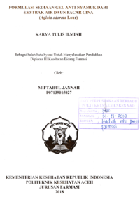 Image of Formulasi Sediaan Gel Anti Nyamuk Dari Ekstrak Air Daun Pacar Cina (Aglaia Odorata Lour)