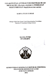 Image of Uji Aktivitas Antibakteri Ekstrak Buah Mengkudu (Morinda Citrifolia L) Terhadap Pertumbuhan Staphylococcous Aureus