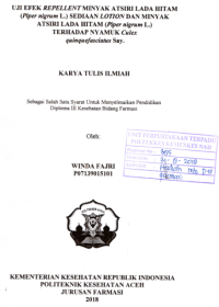 Image of Uji Efek Repellent Minyak Atsiri Lada Hitam (Piper Nigrum L.) Sediaan Lotion Dan Minyak Atsiri Lada Hitam (Piper Nigrum L.) Terhadap Nyamuk Culex Quinquefasciatus