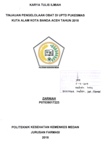 Image of Tinjauan Pengelolaan Obat Di UPTD Puskesmas Kuta Alam Kota Banda Aceh Tahun 2018
