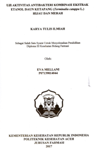 Image of Uji Aktivitas Antibakteri Kombinasi Ekstrak Etanol Daun Ketapang (Terminalia Catappa L.) Hijau Dan Merah