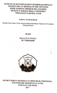 Image of Hubungan Keterpaparan Informasi Dengan Pengetahuan Remaja Putri Tentang Efek Samping Produk Pelangsing Di Dusun Seroja Desa Lamtemen Timur Kota Banda Aceh