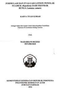 Image of Formulasi Dan Evaluasi Lotion Penolak Nyamuk (Repellent) dari Ekstrak Bunga (Lantana Camara