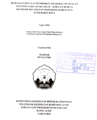Image of Hubungan Riwayat Pemberian Asi Eksklusif Dengan Stuntig Pada Anak Usia 24-36 Bulan di Desa Seunelop Kecamatan Manggeng Kabupaten Aceh Barat Daya