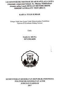 Image of Uji Sitotoksik Ekstrak Buah Kapulaga Jawa (Amomum Compactum Soland. Ex. Maton) Terhadap Artemia Salina Leach Dengan Metode Brine Shrimp Lethality Test (BSLT)