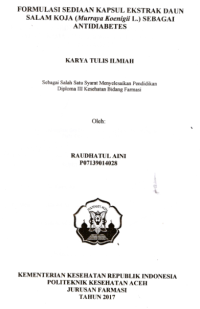 Image of Formulasi Sediaan Kapsul Ekstrak Daun Salam Koja (Murraya Koenigii L.) Sebagai Anti Diabetes