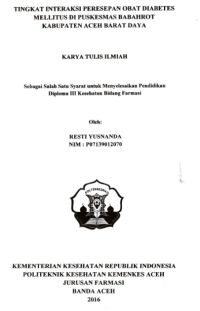 Image of Tingkat Interaksi Peresepan Obat Diabetes Mellitus Di Puskesmas Babahrot Kabupaten Aceh Barat Daya