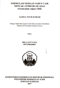 Image of Formulasi Sediaan Sabun Cair Minyak Atsiri Buah Adas (Foeniculum Vulgare Mill)