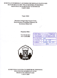 Image of Hubungan Pemberian ASI Eksklusif Dengan Status Gizi Bayi Di Desa Kajhu Wilayah Kerja Puskesmas Baitussalam Kabupaten Aceh Besar Tahun 2018